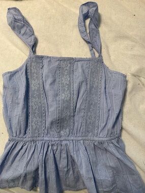 Planet Gold Light Blue Cotton Cami with Lace Detail